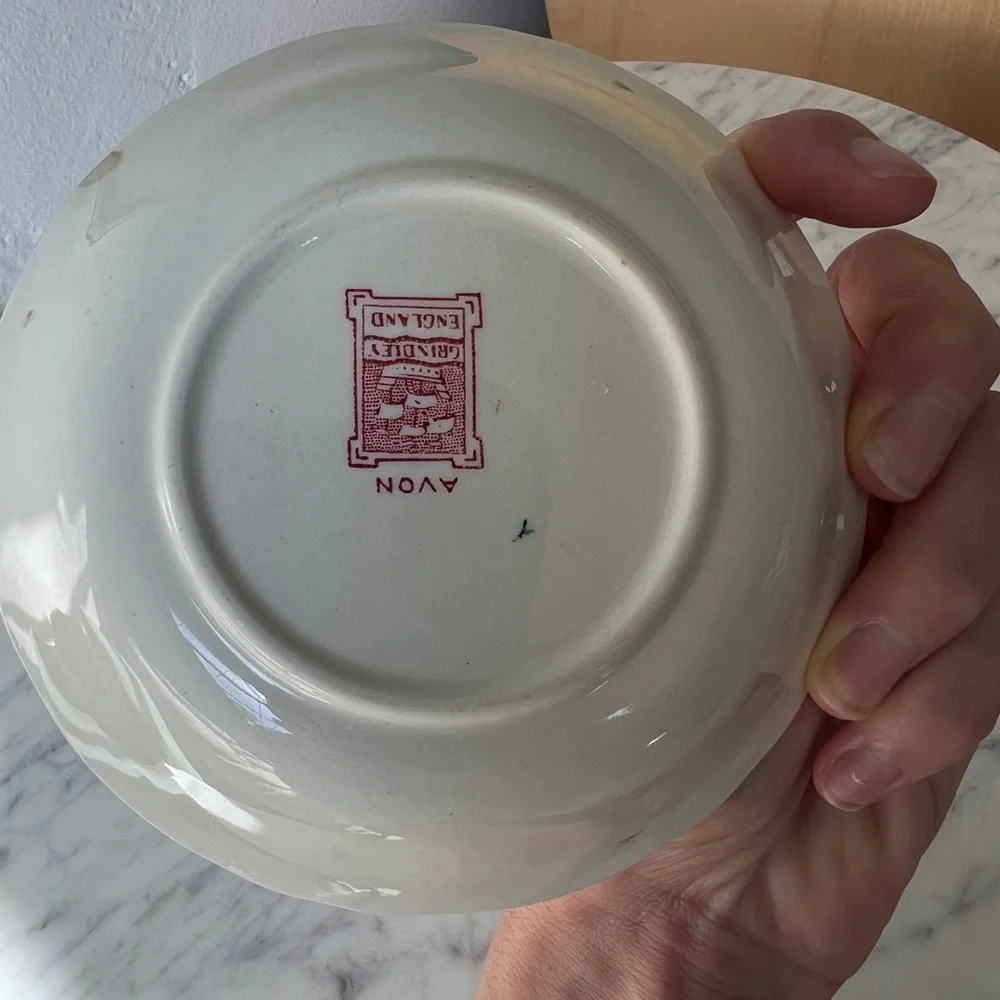 Avon Grindley England small earthenware bowl red white pink vintage